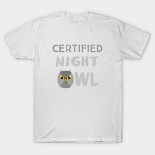 Certified Night Owl Statement with Gray and Yellow Bird (White Background) T-Shirt